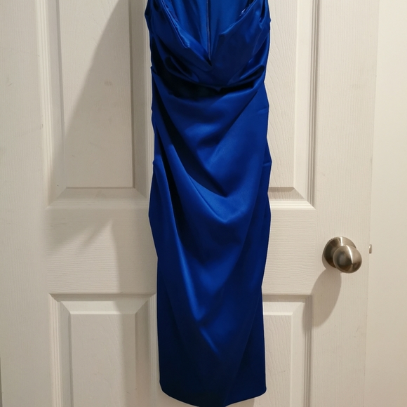 Satin royal blue midi dress formal - Picture 2 of 2